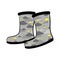 Pair of rubber boot in clouds umbrellas and boots pattern on grey background