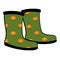 Pair of rubber boot in pumpkin pattern on green background