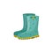 Pair of rubber boot in turquoise color - waterproof autumn footwear for seasonal design.