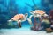 pair of sea turtles swimming side by side