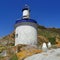 Pair of seagulls in the CÃ­es Islands lighthouse, in the Atlantic Islands natural park