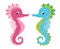 Pair of seahorses, scandinavian style hippocampus, hand drawn, pink and turquoise, boy and girl, love