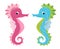 Pair of seahorses, scandinavian style hippocampus, hand drawn, pink and turquoise, boy and girl, love