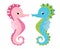 Pair of seahorses, scandinavian style hippocampus, hand drawn, pink and turquoise, boy and girl, love