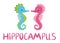 Pair of seahorses, scandinavian style hippocampus, hand drawn, pink and turquoise, boy and girl, love and family