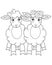 Pair of sheep, cute sheep girlfriends - vector linear picture for coloring. Outline. A couple of sheep - girls with bows and flowe