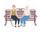 Pair of smiling elderly women sitting on bench and talking. Happy meeting of two old ladies or friends. Cute flat female