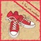 Pair of sneakers on a retro background