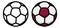 Pair of soccer balls in outlines and other maroon colored, Vector illustration