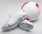 Pair soccer shoes and football ball