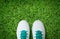 Pair Of Soccer Shoes On green grass field