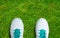 Pair Of Soccer Shoes On green grass field