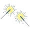 A pair of sparklers. Fireworks explosion icon. Vector isolated composition with thin line illustrations for celebrations