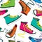 Pair of sport sneakers seamless pattern. Hand drawn stylish