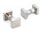 Pair of square chrome metal door handles for glass door of shower enclosure or bathroom isolated on white background