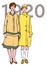 a pair of standing women posing in 1920s style clothes.  illustration