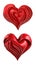 Pair of Stunning Red Heart Shaped Drapery Satin Fabric 3D Icons on Transparent Background