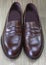 Pair of Stylish Expensive Modern Calf Leather Brown Penny Loafer Shoes