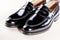 Pair of Stylish Expensive Modern Leather Black Penny Loafers