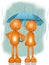 Pair of stylized men with umbrella