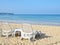 Pair of sun loungers on the beach