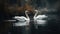 A pair of swans gracefully gliding through a calm lake created with Generative AI