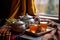 pair of teacups and pot on a cozy afternoon