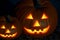 Pair terrifying pumpkins orange jack lantern big small pumpkin decor halloween glowing smile in the dark