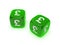 Pair of translucent green dice with pound sign