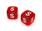 Pair of translucent red dice with dollar sign