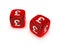 Pair of translucent red dice with pound sign
