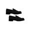 Pair of trendy black loafer shoes. Modern women's and men's footwear with low heel. Flat style.