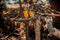 Pair of tropical blue orange macaws on a branch