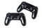 Pair of two black video game controllers