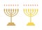 A pair of two golden Jewish candleholders Menorah, with burning five candles on each.