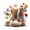 A Pair of Veteran Boots Combined with American Flag and Florals, Photo Mockup Isolated on White Background - Generative AI