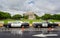 Pair of vintage California Police Cars parked outside The Jefferson Memorial in Washington DC, USA