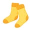 A pair of warm socks. Yellow-orange cozy socks