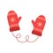Pair of warm winter mittens on string. Knit wool doodle gloves. Children clothes accessory