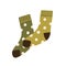 Pair of warm wool socks with polka dot pattern. Winter woolen feet clothes. Cute cozy cotton foot apparel. Trendy