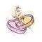 A pair of wedding rings, a vintage watercolor sketch with a branch and pink splashes.