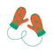 Pair of winter knitted mittens with polka dot pattern. Cozy woolen kids gloves isolated on the white background. Vector