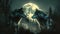 A pair of wolves looking each other at night and moon, alpha wolf mystery background AI generated