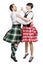 The pair woman and man dancing Scottish dance