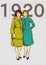 a pair of women posing in 1920s style clothes. illustration
