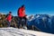 Pair of women practice mountaineering in the snow