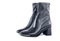 A Pair of Women`s Black Leather High Heel Ankle Boot With Metal Square Toe #1