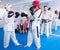 Pair of women in sparring at taekwondo