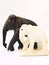 A pair of wooden and a marble elephant dolls isol