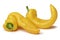 Pair of yellow deformed homegrown yellow pointed bell peppers on white background
